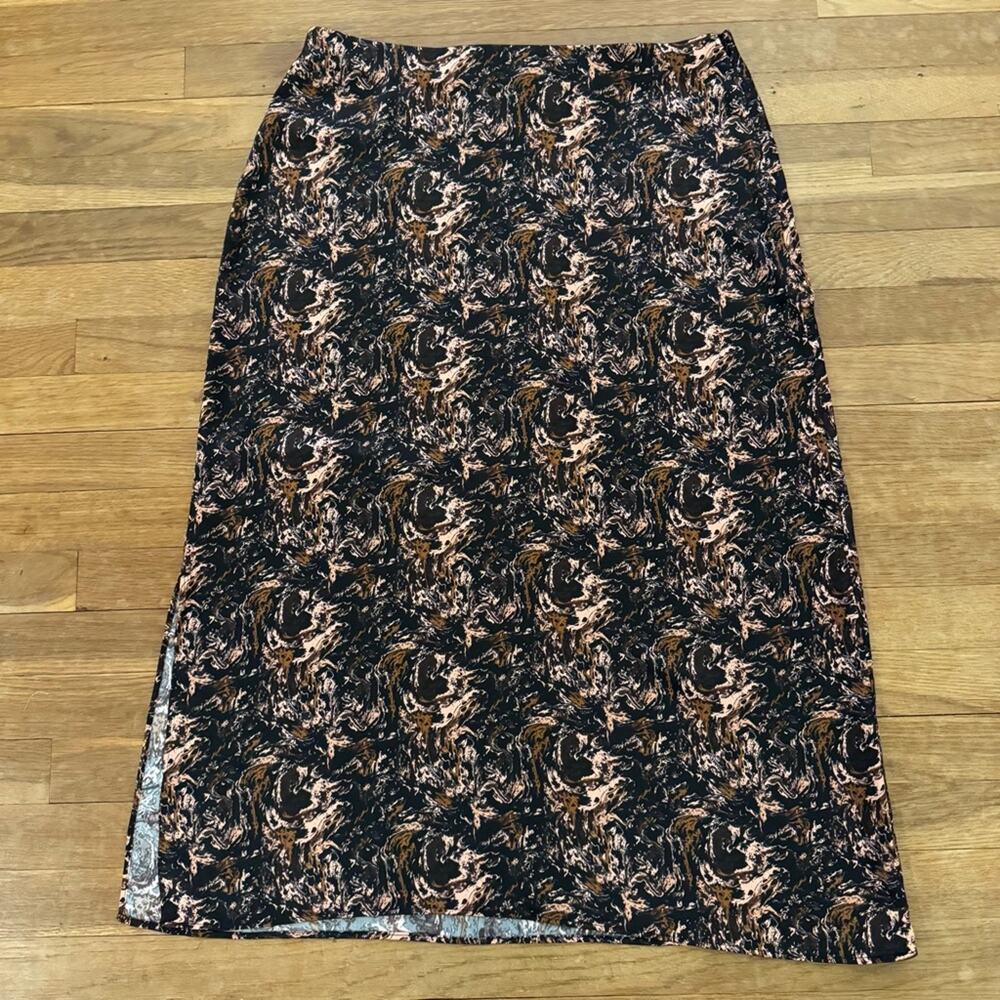 Halogen pink brown black abstract maxi pencil skirt size large L
 b55